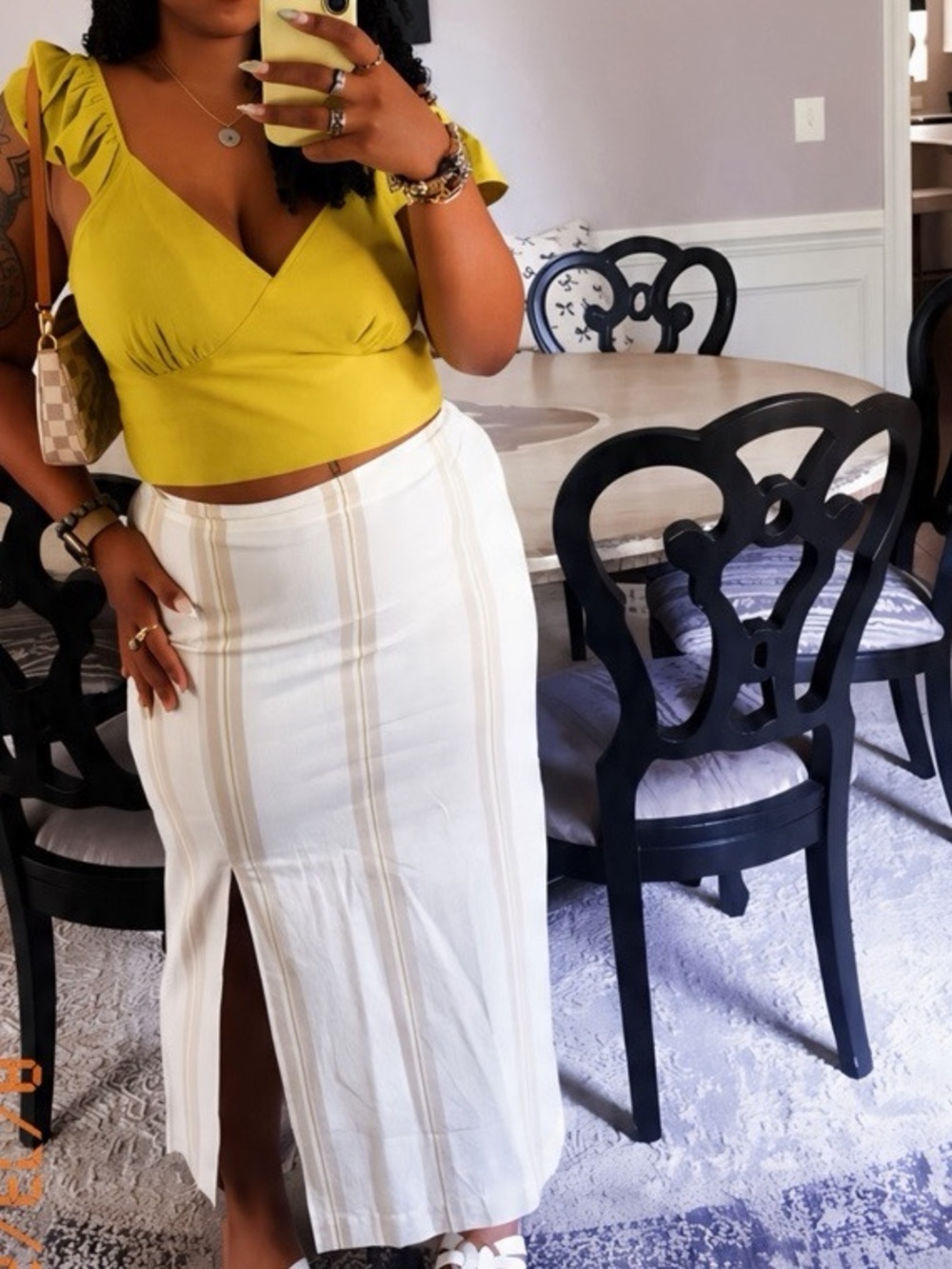 a new day Green Crop Top and Stripe Midi Skirt Ensemble